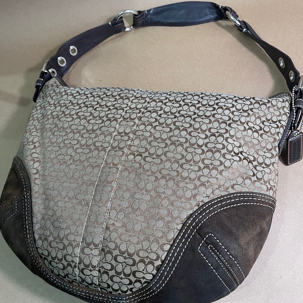 Coach 2158 Brown Signature Fabric Hobo Shoulder Bag Handbag Purse